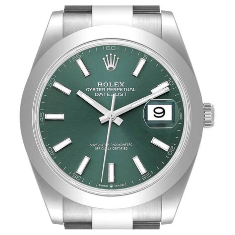 rolex datejust 41 green roman smooth bezel stainless steel
